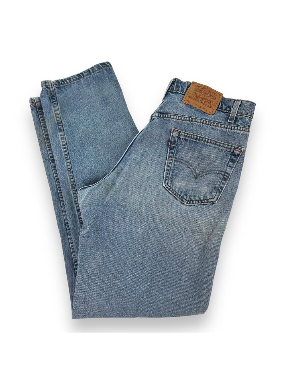 Vtg 90s Levis Jeans 550 Relaxed Fit Cotton Light Wash Blue Denim Mens W36 L34